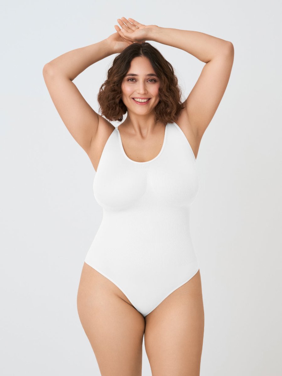 Scoop Neck Shapewear Bodysuit, White - Nuderie