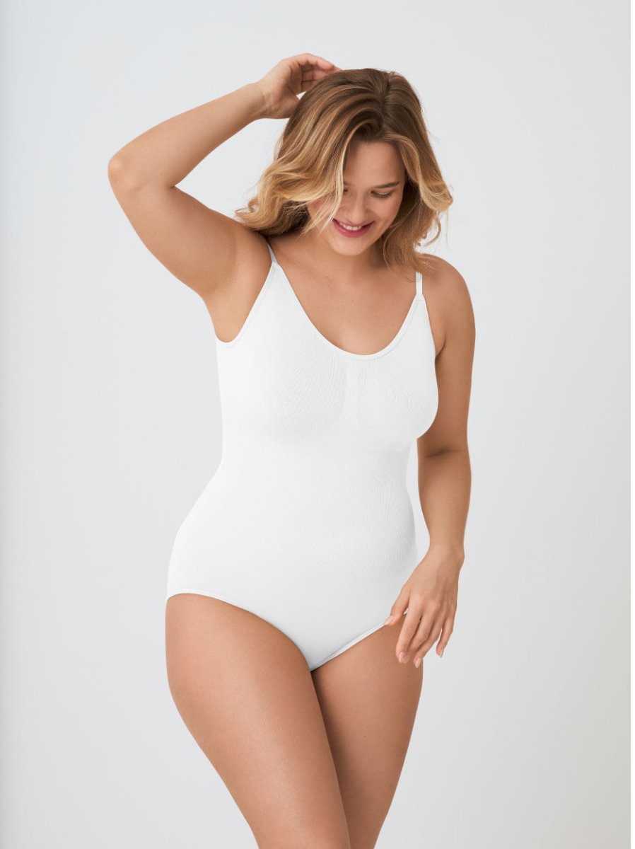 Scoop Neck Shapewear Bodysuit, White - Nuderie